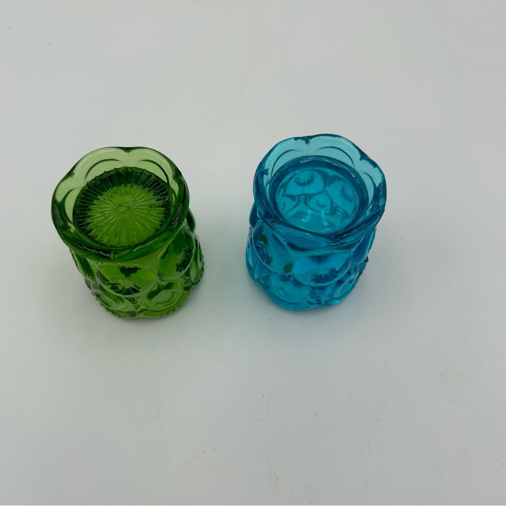 Vintage LE Smith Glass Moon & Stars Toothpick Holders - Green and Blue - Picture 2 of 9
